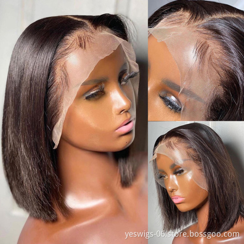 Yeswigs 180% High Density Raw Indian Short Straight Human Hair Hd Lace Frontal Closure Bob Wigs Lace Front Wigs For Black Women